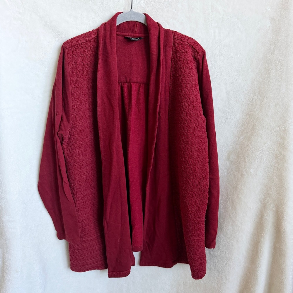 Lucky Brand Burgundy Open Front Duster Cardigan Jacquard Basketweave Size XL